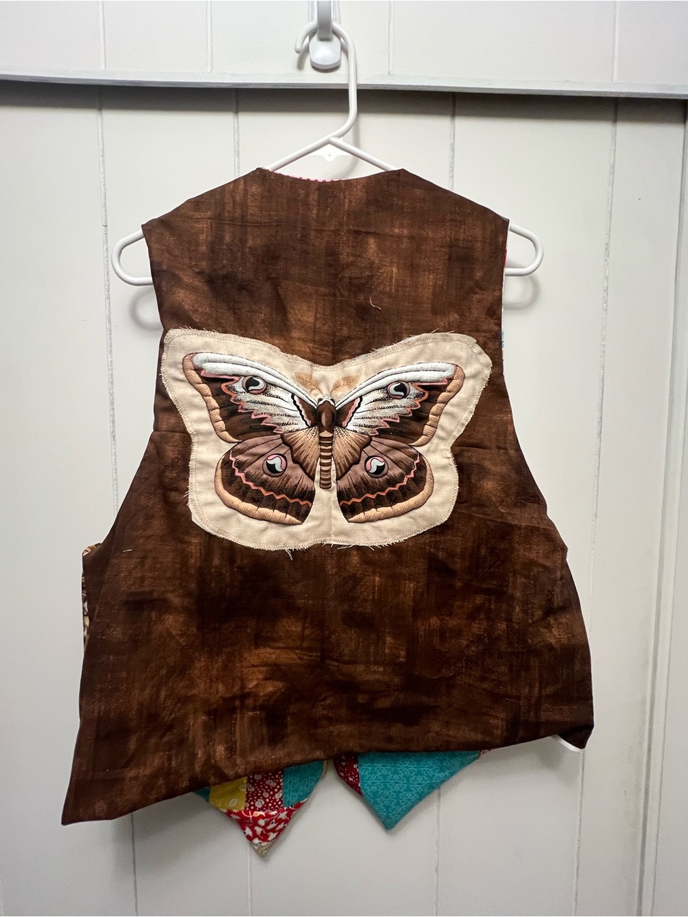 Handmade reversible Vest with moth Applique and Washington state design med lg